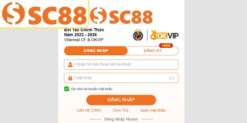 Nắm rõ thao tác đăng nhập SC88